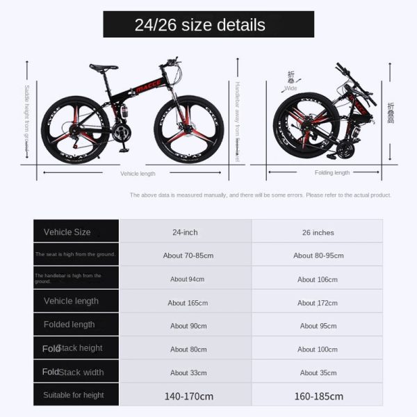 2023 China Factory Mountain Folding Bicycle Macce Double Disc Brake 26Inch 21/24/27 Speeds Folding BIke Outdoor cycling - Image 4