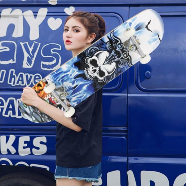 2023 Four-Wheel Maple Skateboard For Adult Child Teenagers Girls Sports Skate Scooter Skate Board With Skull Pattern Printing - Image 6