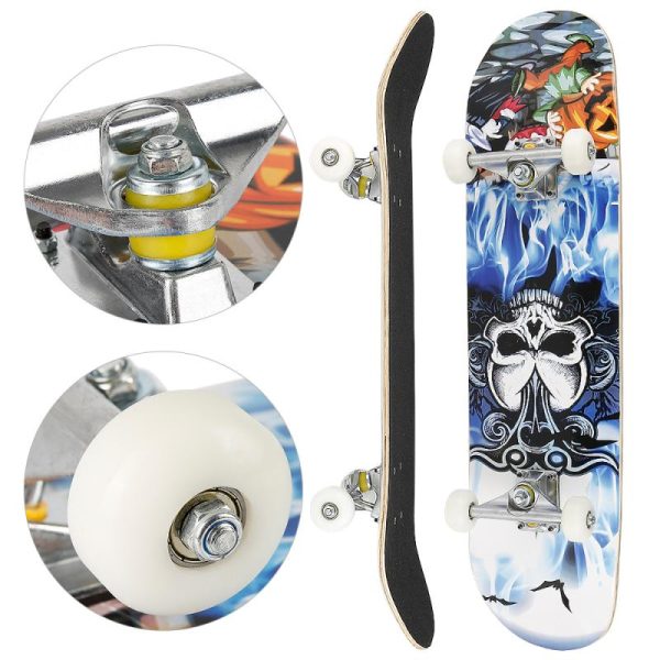 2023 Four-Wheel Maple Skateboard For Adult Child Teenagers Girls Sports Skate Scooter Skate Board With Skull Pattern Printing