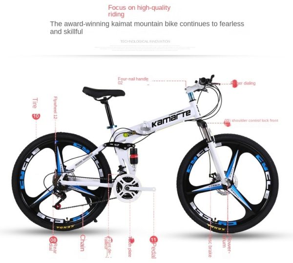 26 Inch Off-road Riding Bicycle Outdoor Sports Folding Adult Double Disc Brake Variable Speed Scooter Student Mountain Bike - Image 3