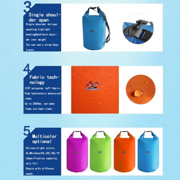 5/10/20/40/70 L Outdoor Waterproof Dry Bag For Camping Drifting Hiking Swimming Rafting Kayaking River Trekking Bags - Image 3