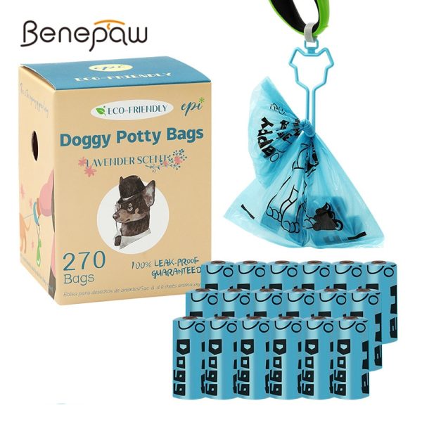 Benepaw Biodegradable Dog Poop Bags Hand Free Clip Eco-friendly Leak-Proof Strong Pet Waste Bag Easy to Tear 120/270 Pieces