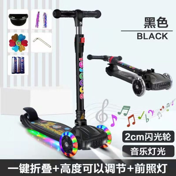 Children Scooter 3 Wheel Scooter with Light Up Flash Wheels Music Scooter For 2-8 Year Kids Adjustable Height Foldable Scooter - Image 3