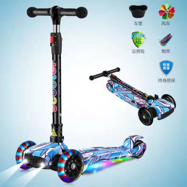 Children Scooter 3 Wheel Scooter with Light Up Flash Wheels Music Scooter For 2-8 Year Kids Adjustable Height Foldable Scooter - Image 5