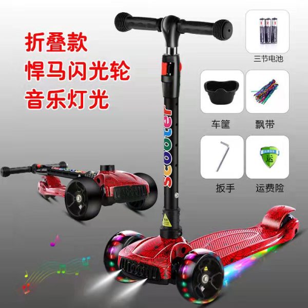 Children Scooter 3 Wheel Scooter with Light Up Flash Wheels Music Scooter For 2-8 Year Kids Adjustable Height Foldable Scooter - Image 6