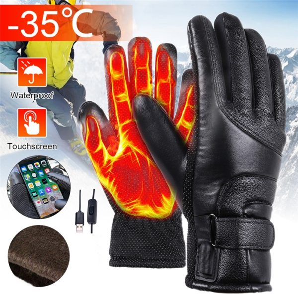 Electric Heated Gloves Waterproof Rechargeable USB Hand Warmer Heating Gloves Winter Motorcycle Thermal Touch Screen Bike Gloves