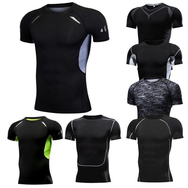 Men's Running T-Shirts Quick Dry Compression Sport Undershirt Fitness Gym Tights Blouse Tees Male Soccer Jersey Sportswear Black - Image 2