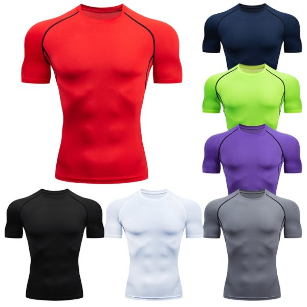 Men's Running T-Shirts Quick Dry Compression Sport Undershirt Fitness Gym Tights Blouse Tees Male Soccer Jersey Sportswear Black