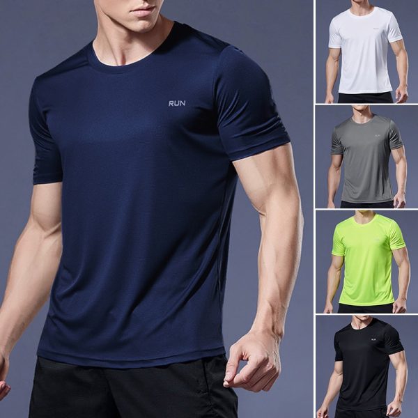 Mens Short Sleeve Sport t Shirt Quick Dry Running t-Shirt Breathable Fitness Shirt Top Ice Silk Gym Football Jerseys Man Clothes