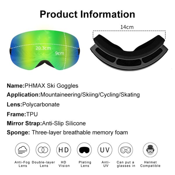 PHMAX Children's Ski Goggles Winter Ski Goggles Snowmobile Equipment Snowmobile Glasses Kid Winter Anti-Fog Snowboarding Glasses - Image 6