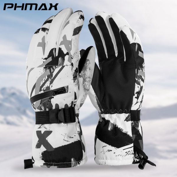 PHMAX Ski Gloves Men Women Winter Snowboard Waterproof Gloves Windproof Thermal Touch Screen Skating Outdoor Motorcycle Gloves