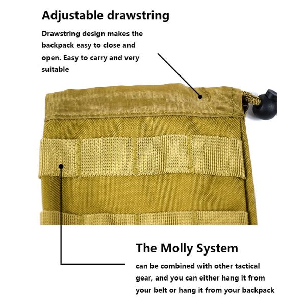 Tactical Water Bottle Bag Multi-Function Outdoor Adjustab Drawstrin Molly System Attached To Other Gear Nylon Hole Design - Image 6