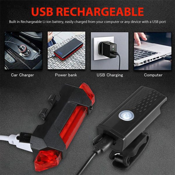 USB Rechargeable Bike Light Bicycle Front Back Rear Taillight Cycling Safety Warning Light Waterproof Bicycle Lamp Flashligh - Image 5