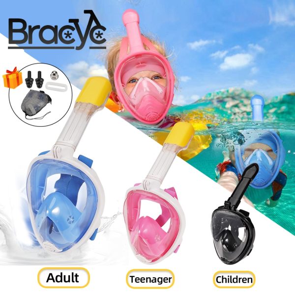 Underwater Snorkeling Full Face Children Swimming Mask Set Scuba Diving Respirator Masks Anti Fog Safe Breathing for Kids Adult