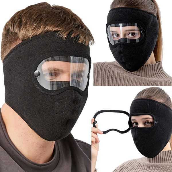 Windproof Anti Dust Face Mask Cycling Ski Breathable Masks Fleece Face Shield Hood with High Definition Anti Goggles Skullies