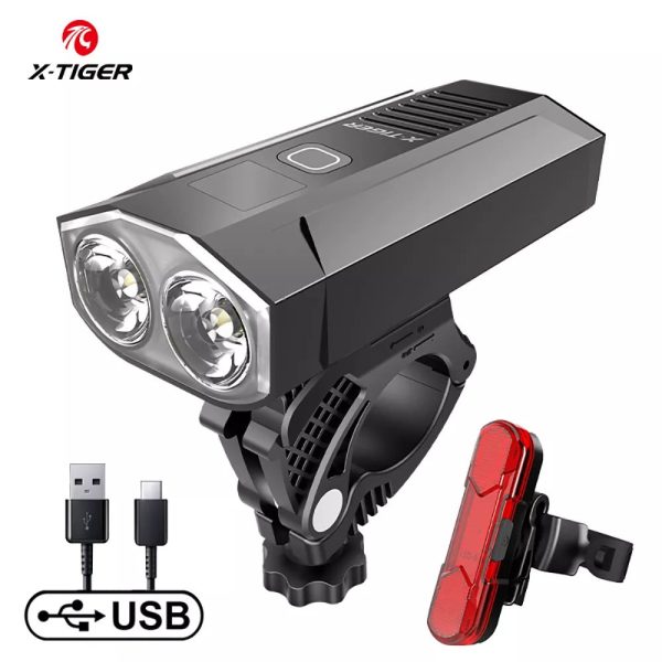 X-TIGER Bicycle Lights Waterproof USB Charging Bike Light Aluminum LED Front Lamp Bike Headlight Power Bank Cycling Flashlight